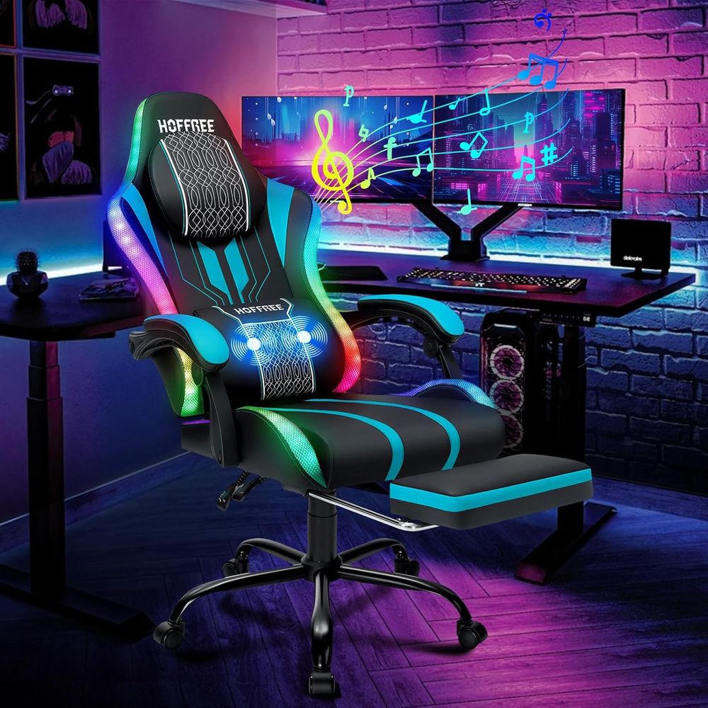 Speakers - Cadeira Gamer com Luzes LED, Alto-falantes